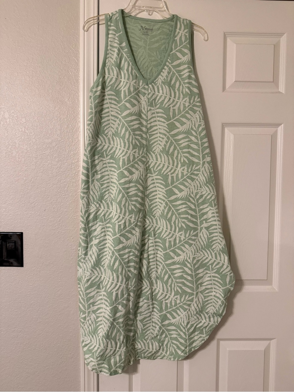 Natural Reflections Mint Green and White Leaf-Print Maxi Dress